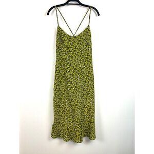 EXPRESS Vintage Y2K Floral Midi Dress Small 7/8 Green Yellow Festival Babydoll